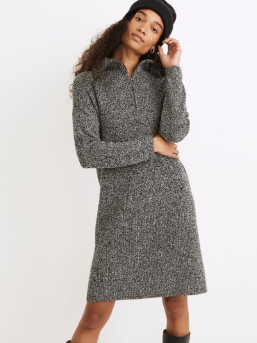 Madewell Ribbed Half-Zip Sweater Dress Marbled Gray Size Small NWoT
